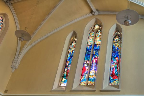 Window in St. Patrick's Church Wicklow from Harry Clarke studio depicting the Birth of Christ